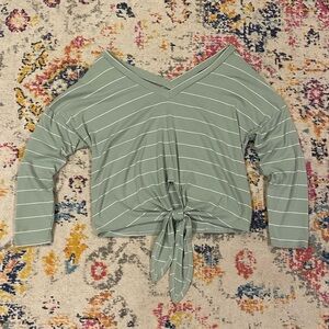 Style Rack Sage Striped Tie-Front Crop Top